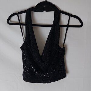 Fashion Nova Black Sequin Halter Top